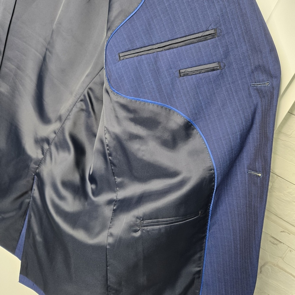 Paul Fredrick Super 100s Wool Blazer 42R Indigo Blue Pinstripe Sport Coat - Picture 7 of 10